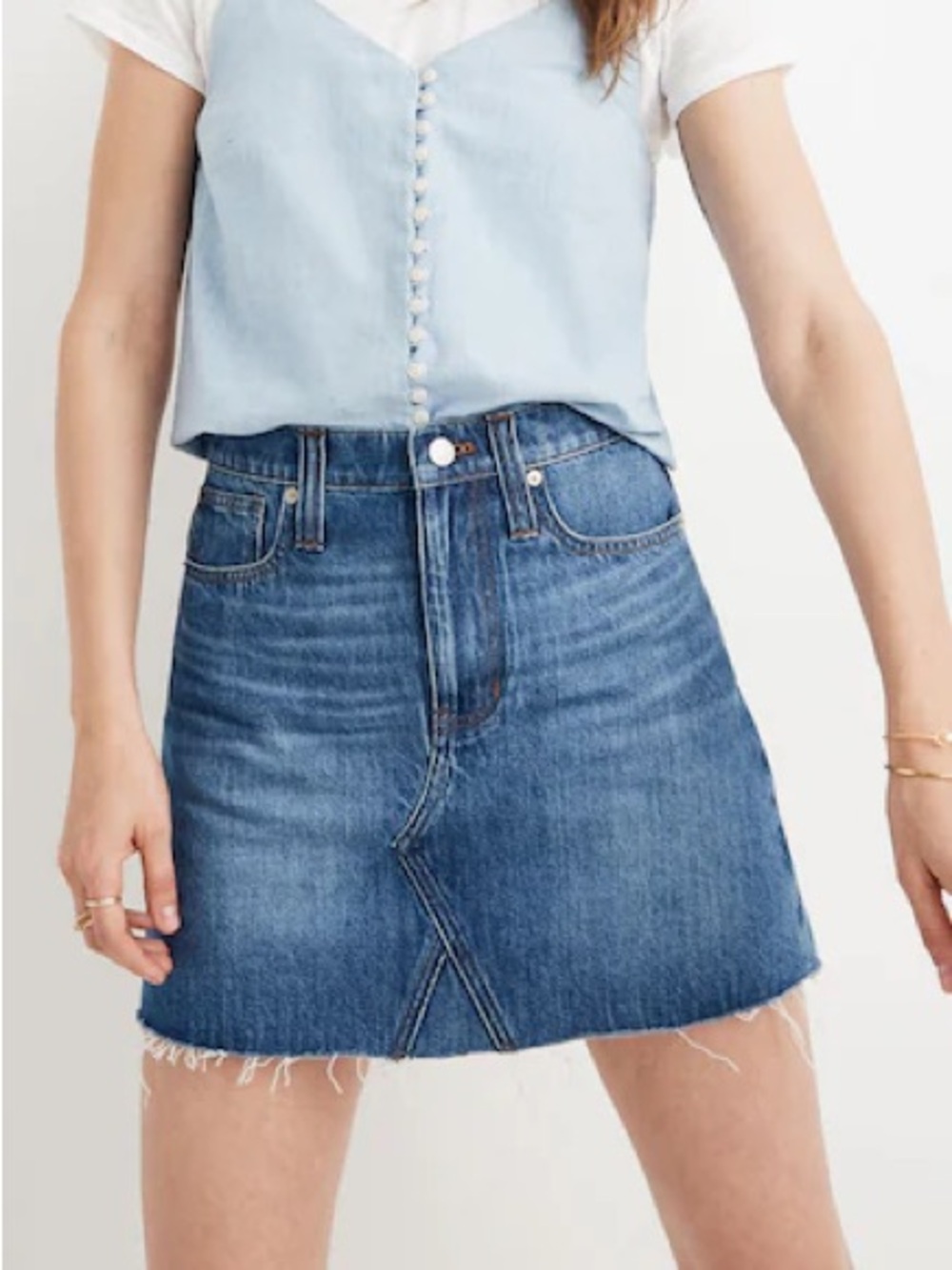 NWT Madewell Rigid Denim A-Line Skirt Classic Blue Wash Jean Mini Skirt Size 29